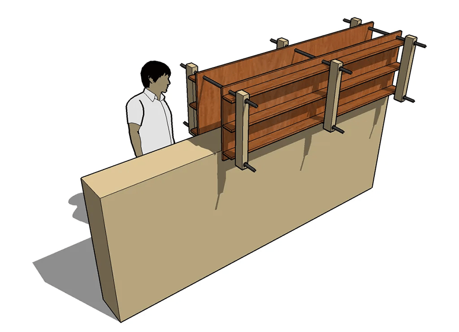 Molde de madera rectangular para construcción con tierra compactada